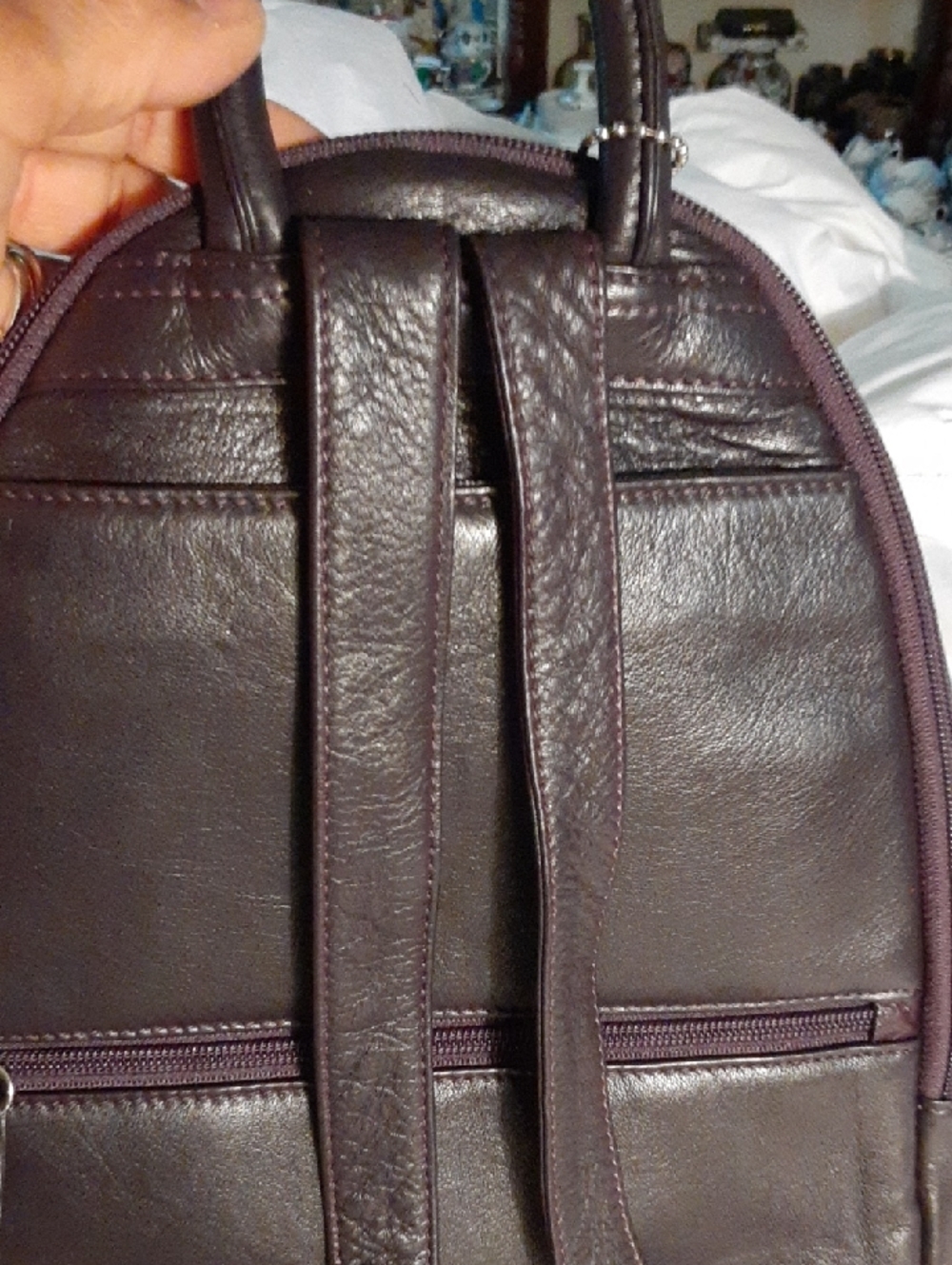 NWOT Men's Leather Sling Backpack in Deep Plum - Picture 8 of 16